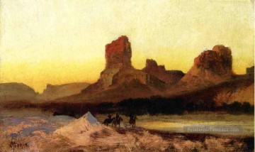 Indiens à la rivière verte paysage montagnes Rocheuses école Thomas Moran Peinture à l'huile